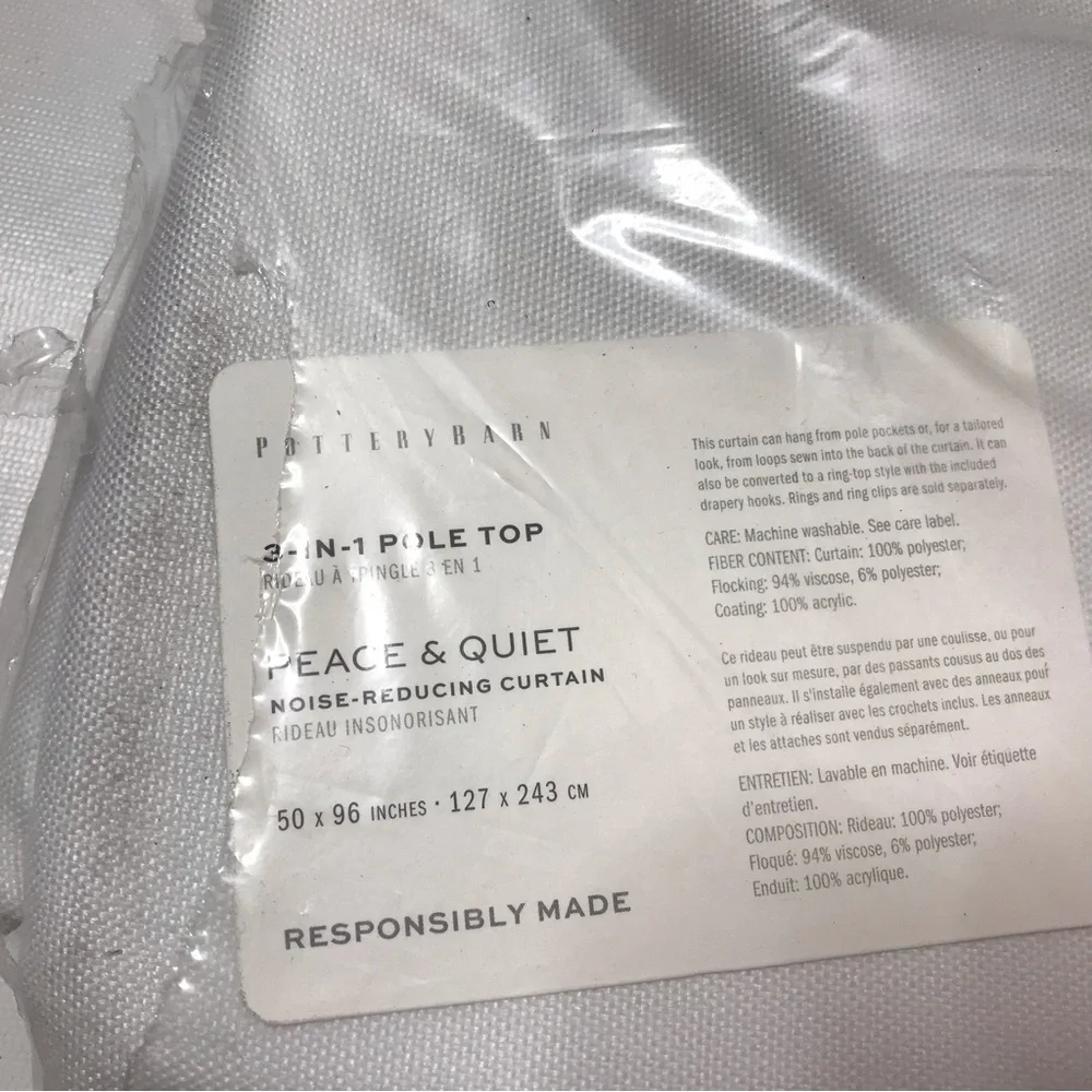Pottery Barn Peace and Quiet Blackout Noise Reducing Curtain 50